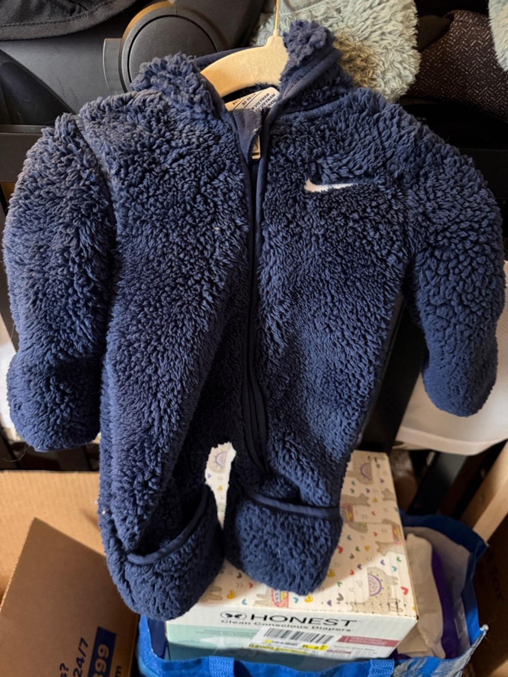 Nike Navy Sherpa Baby One-Piece Footed Coverall